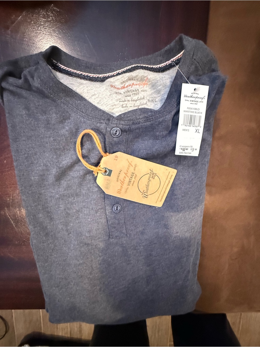 Weatherproof Men's Navy Henley Shirt